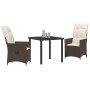 Set de Comedor Jardín de 3 Piezas con Cojines Marrón Poliratán de , Sillas de jardín - Ref: Foro24-3379541, Precio: 315,40 €,...