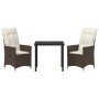 Set de Comedor Jardín de 3 Piezas con Cojines Marrón Poliratán de , Sillas de jardín - Ref: Foro24-3379541, Precio: 315,40 €,...