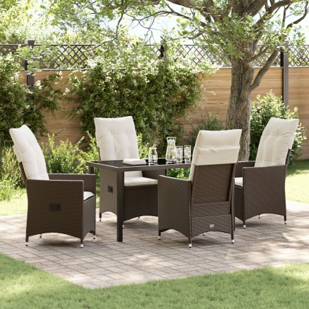 Set de Comedor de Jardín de 5 Piezas con Cojines Marrón Rattan Poliéster de , Sillas de jardín - Ref: Foro24-3379543, Precio:...