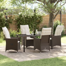 Set de Comedor de Jardín de 5 Piezas con Cojines Marrón Poliratán de , Sillas de jardín - Ref: Foro24-3379544, Precio: 566,40...
