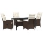 Set de Comedor de Jardín de 5 Piezas con Cojines Marrón Poliratán de , Sillas de jardín - Ref: Foro24-3379544, Precio: 566,40...