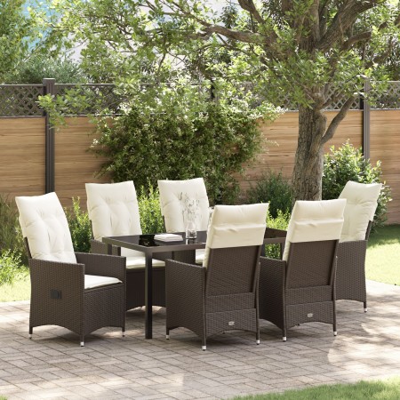 Conjunto de Comedor de Jardín de 7 Piezas de con Cojines de Poliratán Marrón de , Sillas de jardín - Ref: Foro24-3379545, Pre...