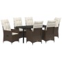Conjunto de Comedor de Jardín de 7 Piezas de con Cojines de Poliratán Marrón de , Sillas de jardín - Ref: Foro24-3379545, Pre...