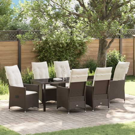 Juego de Comedor de Jardín de 7 Piezas con Cojines Marrón de Poliratán de , Sillas de jardín - Ref: Foro24-3379546, Precio: 8...