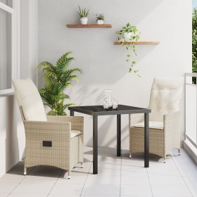 Set de Comedor de Jardín de 3 Piezas con Cojines Beige Poliratán de , Sillas de jardín - Ref: Foro24-3379555, Precio: 302,23 ...
