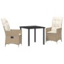 Set de Comedor de Jardín de 3 Piezas con Cojines Beige Poliratán de , Sillas de jardín - Ref: Foro24-3379555, Precio: 302,23 ...
