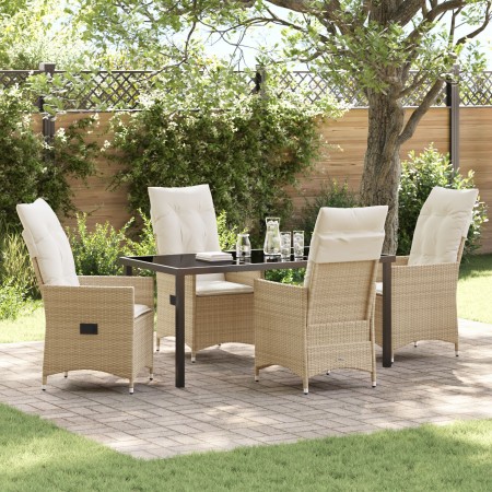 Set de Comedor de Jardín de 5 Piezas con Cojines Beige Rattán Poliéster de , Sillas de jardín - Ref: Foro24-3379558, Precio: ...