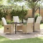 Set de Comedor de Jardín de 5 Piezas con Cojines Beige Rattán Poliéster de , Sillas de jardín - Ref: Foro24-3379558, Precio: ...