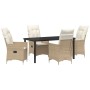 Set de Comedor de Jardín de 5 Piezas con Cojines Beige Rattán Poliéster de , Sillas de jardín - Ref: Foro24-3379558, Precio: ...