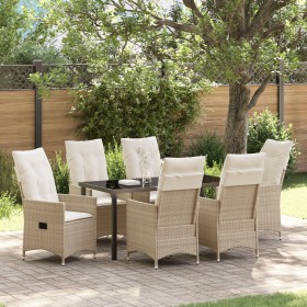Conjunto de Comedor de Jardín de 7 Piezas con Cojines, Poliratán Beige de , Sillas de jardín - Ref: Foro24-3379559, Precio: 7...