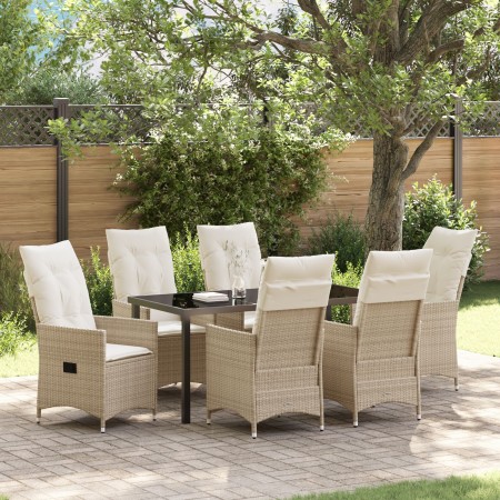 Conjunto de Comedor de Jardín de 7 Piezas con Cojines, Poliratán Beige de , Sillas de jardín - Ref: Foro24-3379559, Precio: 7...