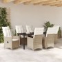 Conjunto de Comedor de Jardín de 7 Piezas con Cojines, Poliratán Beige de , Sillas de jardín - Ref: Foro24-3379559, Precio: 7...