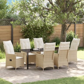 Set de Comedor de Jardín de 7 Piezas con Cojines Beige Ratán Poliéster de , Sillas de jardín - Ref: Foro24-3379560, Precio: 7...