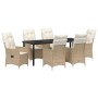 Set de Comedor de Jardín de 7 Piezas con Cojines Beige Ratán Poliéster de , Sillas de jardín - Ref: Foro24-3379560, Precio: 7...