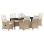 Set de Comedor de Jardín de 7 Piezas con Cojines Beige Ratán Poliéster de , Sillas de jardín - Ref: Foro24-3379560, Precio: 7...