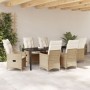 Set de Comedor de Jardín de 7 Piezas con Cojines Beige Ratán Poliéster de , Sillas de jardín - Ref: Foro24-3379560, Precio: 7...