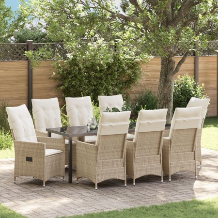 Set de Comedor de Jardín de 9 Piezas con Cojines Beige Poliratán | Foro24.es | Tu tienda online para hogar, jardín y más Foro24.es