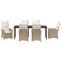 Set de Comedor de Jardín de 7 Piezas con Cojines Beige Ratán Poliéster de , Sillas de jardín - Ref: Foro24-3379560, Precio: 7...