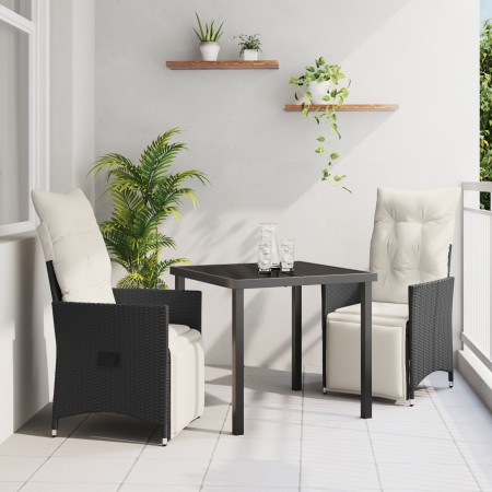 Conjunto de Comedor de Jardín de 3 Piezas con Cojines Poliratán Negro de , Sillas de jardín - Ref: Foro24-3379562, Precio: 30...