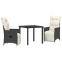 Conjunto de Comedor de Jardín de 3 Piezas con Cojines Poliratán Negro de , Sillas de jardín - Ref: Foro24-3379562, Precio: 30...
