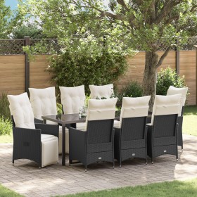 Juego de comedor de jardín de 9 piezas con cojines de polirratán negro de , Sillas de jardín - Ref: Foro24-3379568, Precio: 1...