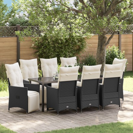 Juego de comedor de jardín de 9 piezas con cojines de polirratán negro de , Sillas de jardín - Ref: Foro24-3379568, Precio: 1...