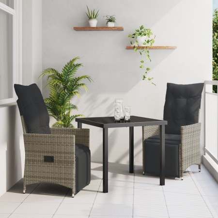 Set de Comedor de Jardín de 3 Piezas con Cojines Gris Poliratán de , Sillas de jardín - Ref: Foro24-3379576, Precio: 340,55 €...