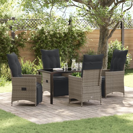 Juego de Comedor de Jardín de 5 piezas con Cojines Gris Poliratán de , Sillas de jardín - Ref: Foro24-3379578, Precio: 597,66...