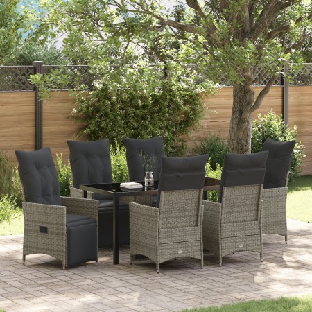 Set de Comedor de Jardín de 7 Piezas con Cojines Gris Polirratán de , Sillas de jardín - Ref: Foro24-3379580, Precio: 890,17 ...
