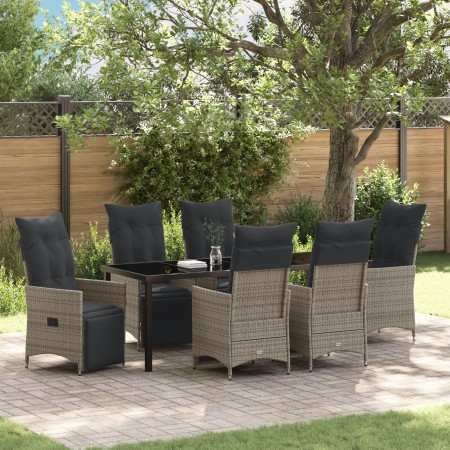 Set de Comedor de Jardín de 7 Piezas con Cojines Gris Poliratán de , Sillas de jardín - Ref: Foro24-3379581, Precio: 895,01 €...