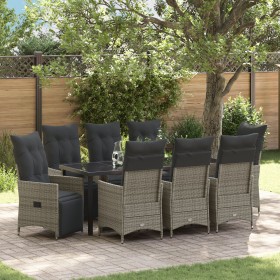 Juego de Comedor de Jardín de 9 Piezas con Cojines Gris Poliratán de , Sillas de jardín - Ref: Foro24-3379582, Precio: 1,00 €...