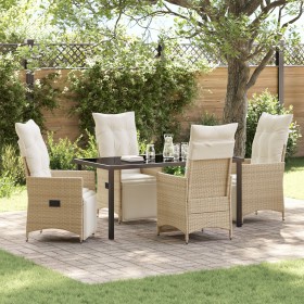 Juego de Comedor de Jardín de 5 Piezas con Cojines Beige Poliratán de , Sillas de jardín - Ref: Foro24-3379586, Precio: 655,0...