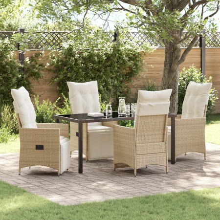 Juego de Comedor de Jardín de 5 Piezas con Cojines Beige Poliratán de , Sillas de jardín - Ref: Foro24-3379586, Precio: 655,0...