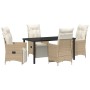 Juego de Comedor de Jardín de 5 Piezas con Cojines Beige Poliratán de , Sillas de jardín - Ref: Foro24-3379586, Precio: 655,0...