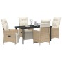 Juego de Comedor de Jardín de 5 Piezas con Cojines Beige Poliratán de , Sillas de jardín - Ref: Foro24-3379586, Precio: 655,0...