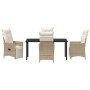 Juego de Comedor de Jardín de 5 Piezas con Cojines Beige Poliratán de , Sillas de jardín - Ref: Foro24-3379586, Precio: 655,0...