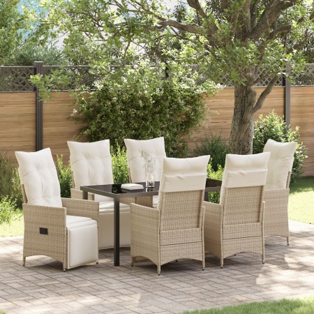 Conjunto de Comedor de Jardín de 7 Piezas con Cojines Beige Poliratán de , Sillas de jardín - Ref: Foro24-3379587, Precio: 92...