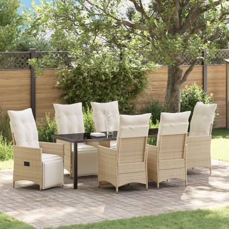 Set de Comedor de Jardín de 7 Piezas con Cojines Beige Ratán Poliratán de , Sillas de jardín - Ref: Foro24-3379588, Precio: 9...