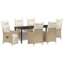 Set de Comedor de Jardín de 7 Piezas con Cojines Beige Ratán Poliratán de , Sillas de jardín - Ref: Foro24-3379588, Precio: 9...