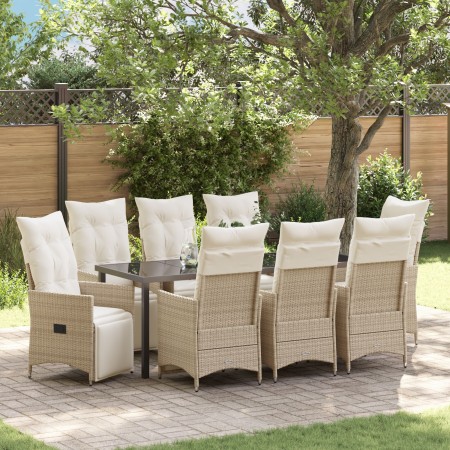 Juego de Comedor de Jardín de 9 Piezas con Cojines Beige Poliratán de , Sillas de jardín - Ref: Foro24-3379589, Precio: 1,00 ...
