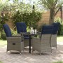 Conjunto de Comedor de Jardín de 5 Piezas con Cojines de Ratán Gris, Mesa de Jardín Negra 80x80x73 cm con Vidrio Templado de ...