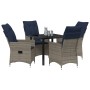 Conjunto de Comedor de Jardín de 5 Piezas con Cojines de Ratán Gris, Mesa de Jardín Negra 80x80x73 cm con Vidrio Templado de ...