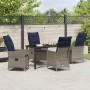 Juego de Comedor de Jardín de 5 Piezas con Cojines Grises de Polirratán, Mesa de Jardín Negra 140x80x73 cm Cristal Templado d...