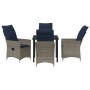 Conjunto de Comedor de Jardín de 5 Piezas con Cojines de Ratán Gris, Mesa de Jardín Negra 80x80x73 cm con Vidrio Templado de ...