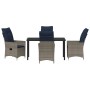Juego de Comedor de Jardín de 5 Piezas con Cojines Grises de Polirratán, Mesa de Jardín Negra 140x80x73 cm Cristal Templado d...