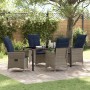 Juego de Comedor de Jardín de 5 Piezas con Cojines Ratán Gris, Mesa de Jardín Negra 160x80x73 cm Cristal Templado de , Mesas ...