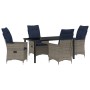 Juego de Comedor de Jardín de 5 Piezas con Cojines Ratán Gris, Mesa de Jardín Negra 160x80x73 cm Cristal Templado de , Mesas ...
