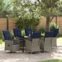 Juego de Comedor de Jardín de 7 Piezas con Cojines de Ratán Gris, Mesa de Jardín Negra 160x80x73 cm Vidrio Templado de , Mesa...