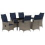 Juego de Comedor de Jardín de 7 Piezas con Cojines de Ratán Gris, Mesa de Jardín Negra 160x80x73 cm Vidrio Templado de , Mesa...