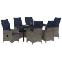 Juego de Comedor de Jardín de 7 Piezas con Cojines de Ratán Gris, Mesa de Jardín Negra 160x80x73 cm Vidrio Templado de , Mesa...